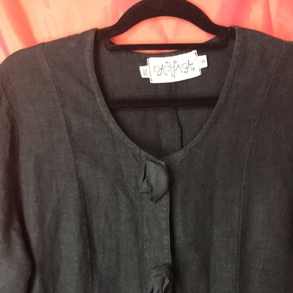 Cachaca Women’s Linen Jacket Dark Teal Size S Snap Front 3-D Roses Side Pockets - Picture 2 of 11